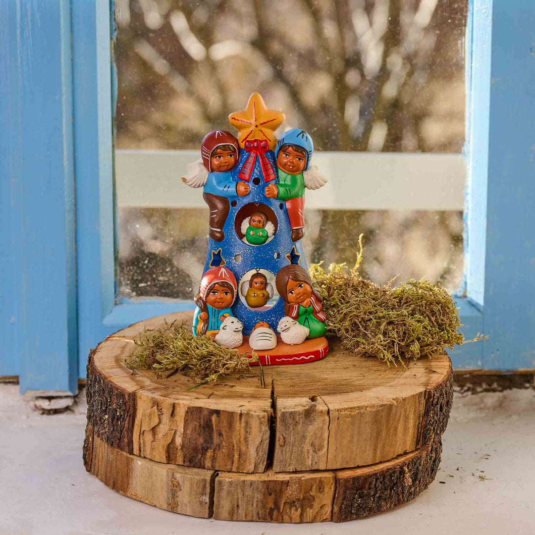 PRESEPE PORTALUMINO ALBERO BLU | Cod.00006502 | 9,3x10,5xh.17cm