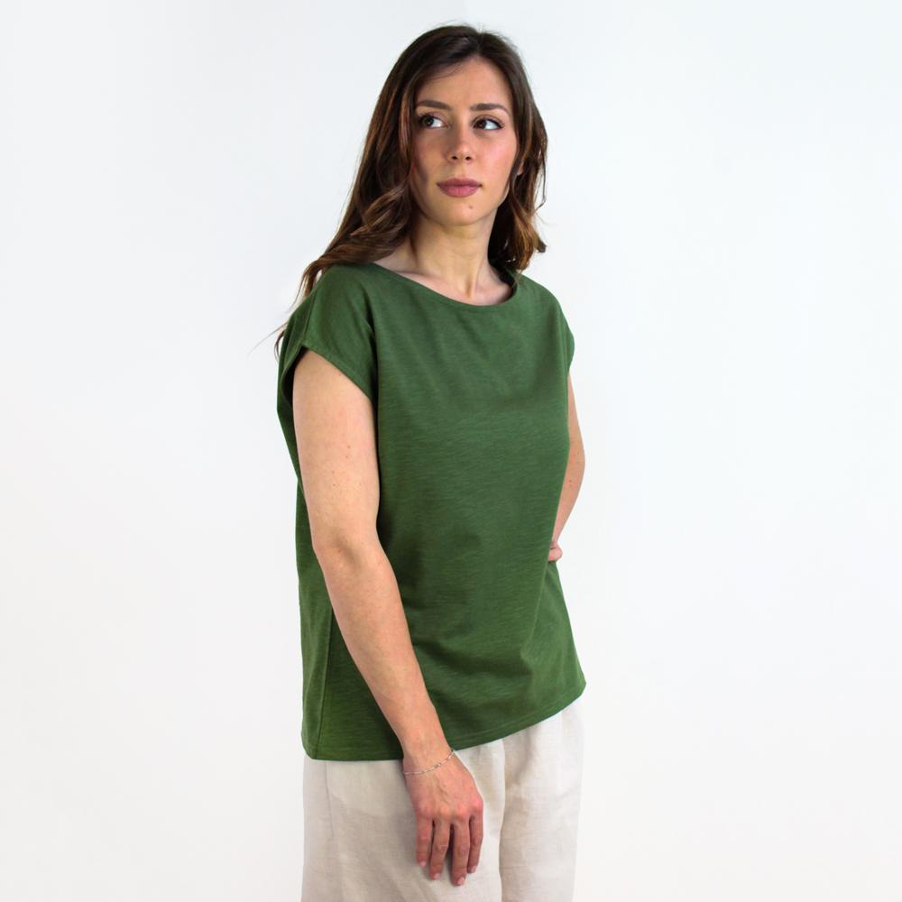 TEES ALESSIA JERSEY DI COTONE BIO FIAMMATO VERDE PALMA | COD. HUBAQOEIN9011925 | M - XL